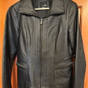 East 5th Dark Leather Jacket with Zippered Pockets